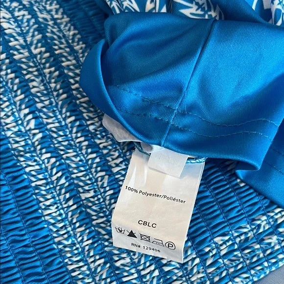 Blue Strapless Dress with White Pattern - Picture 6 of 7